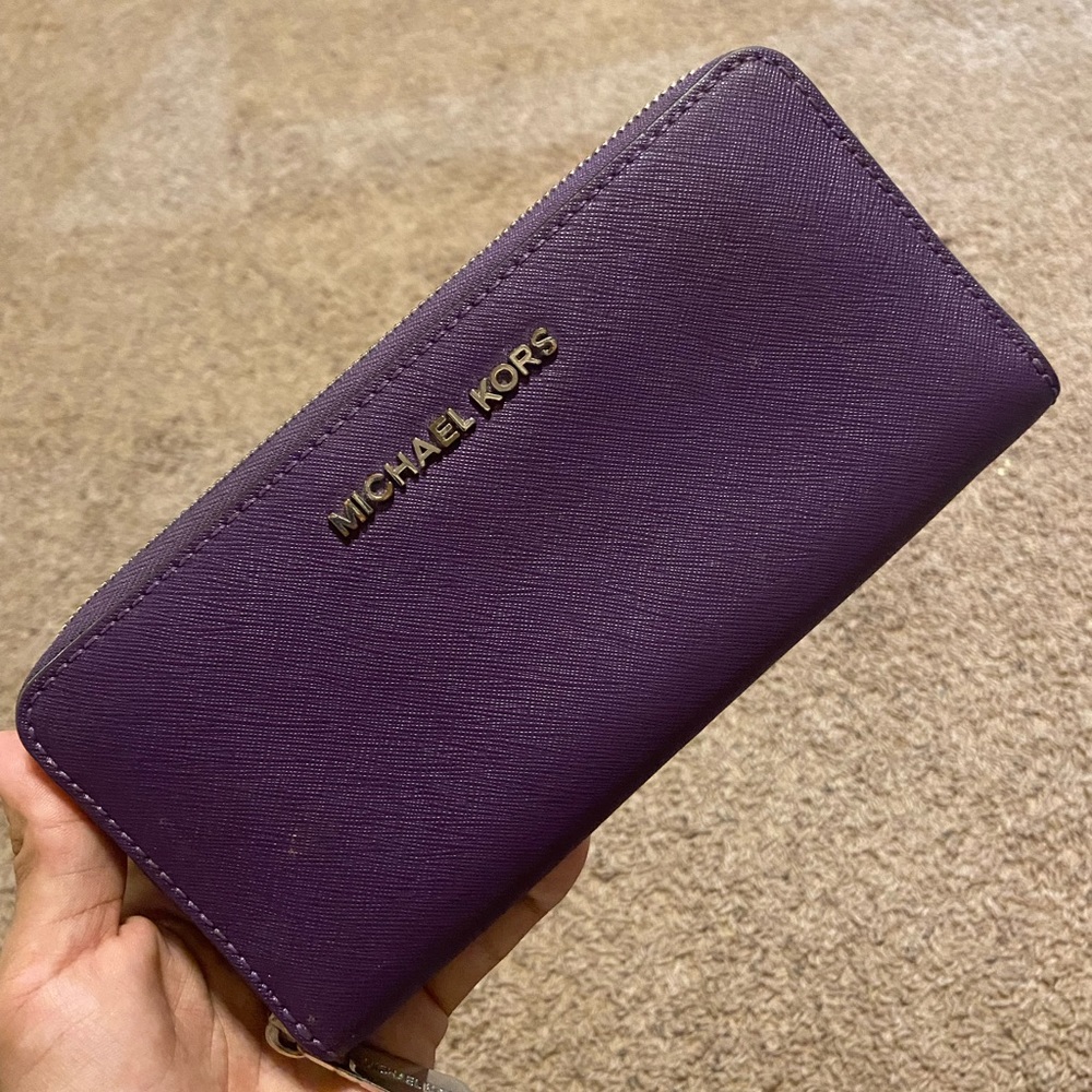 Purple Michael Kors full zip wallet